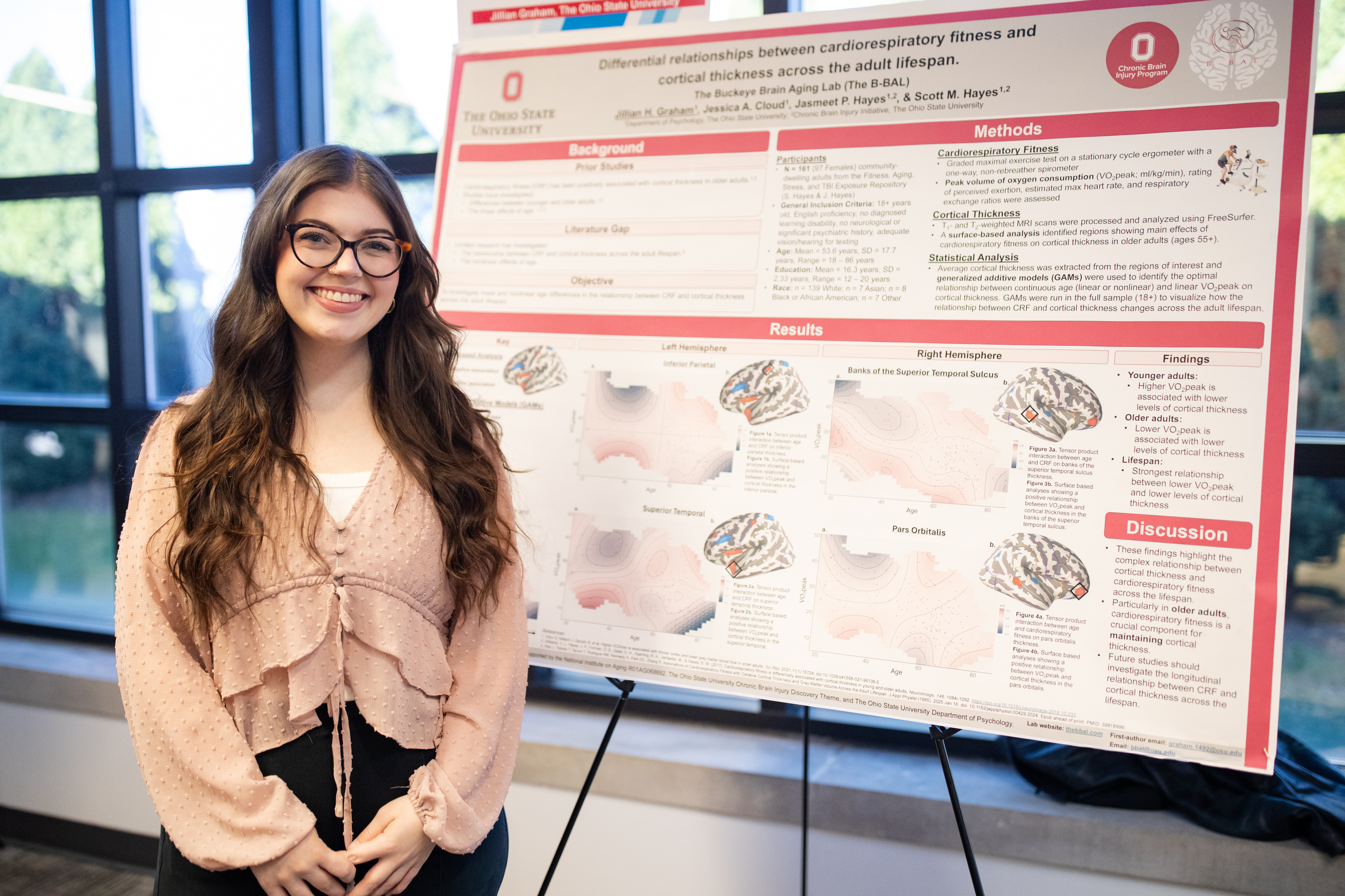 Research standing in front of symposium poster.