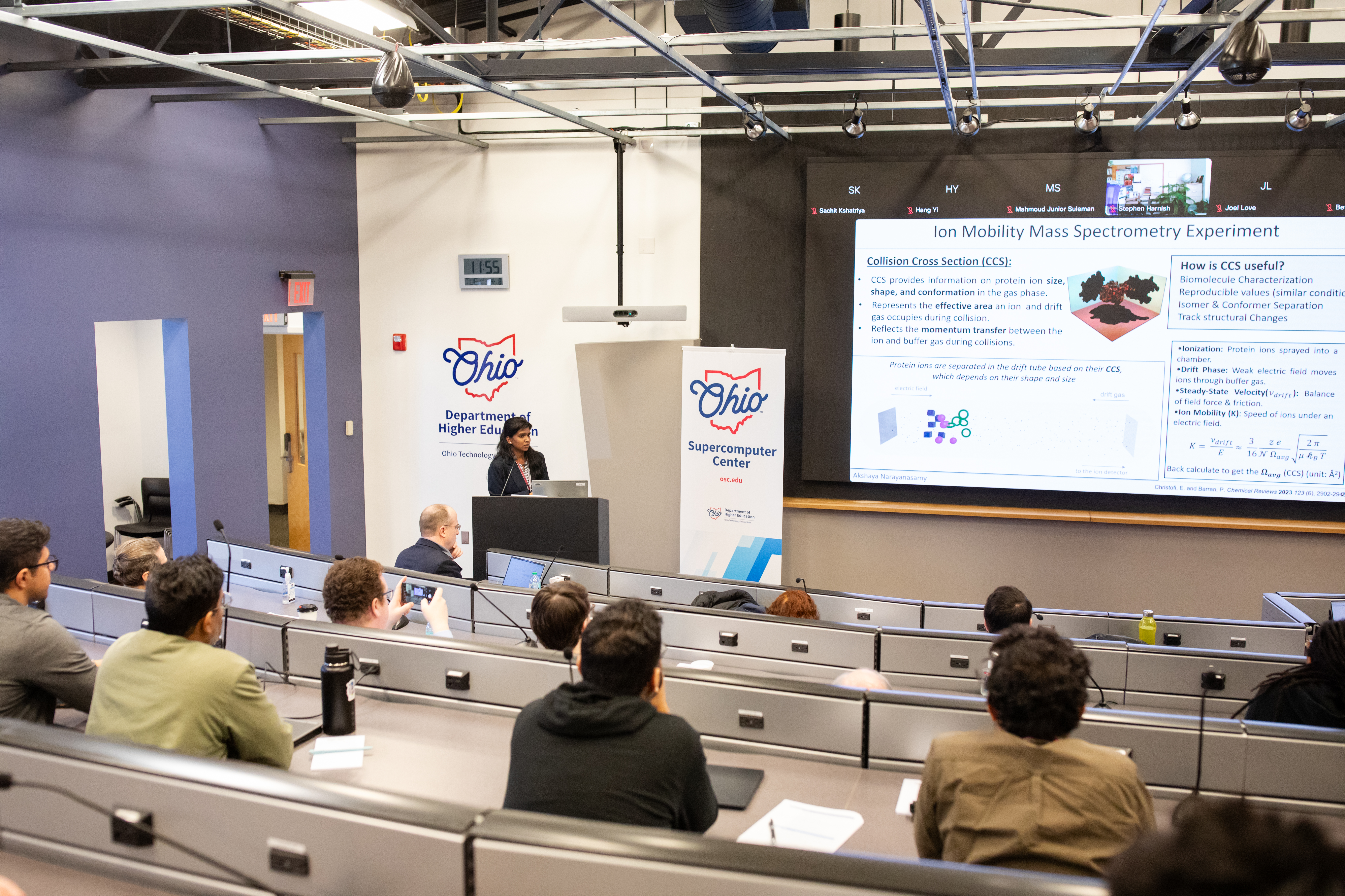 Researching presenting at research symposium.