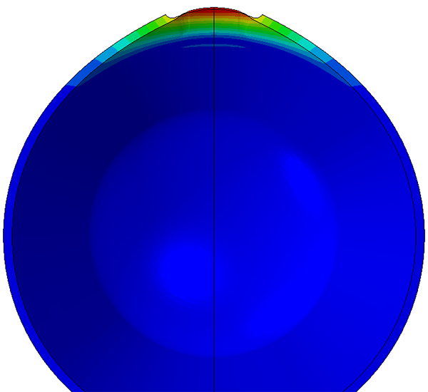Side view of a visualization of a possible burst point in a pipeline