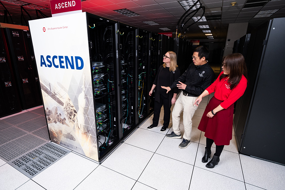 OSC staff inspect the new Ascend cluster