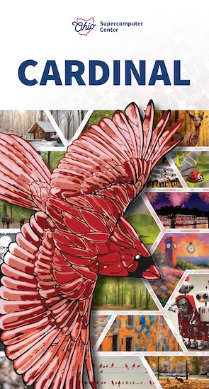 The final design of the Cardinal endcap features an illustration of a cardinal flying and multiple smaller vignettes created by Ohio University students
