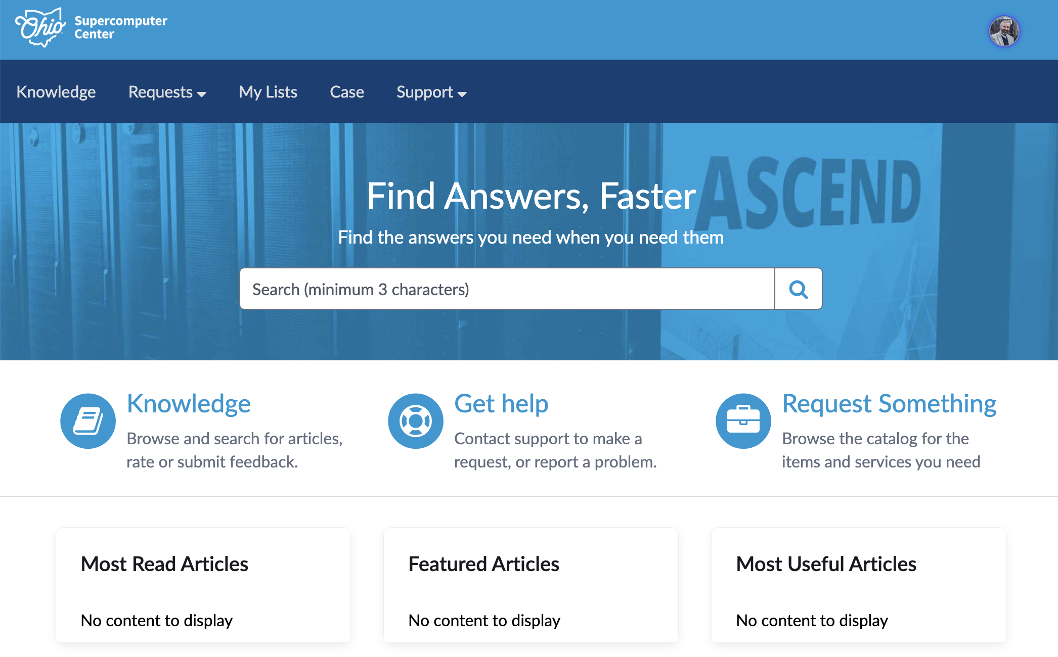 Screenshot of new service center