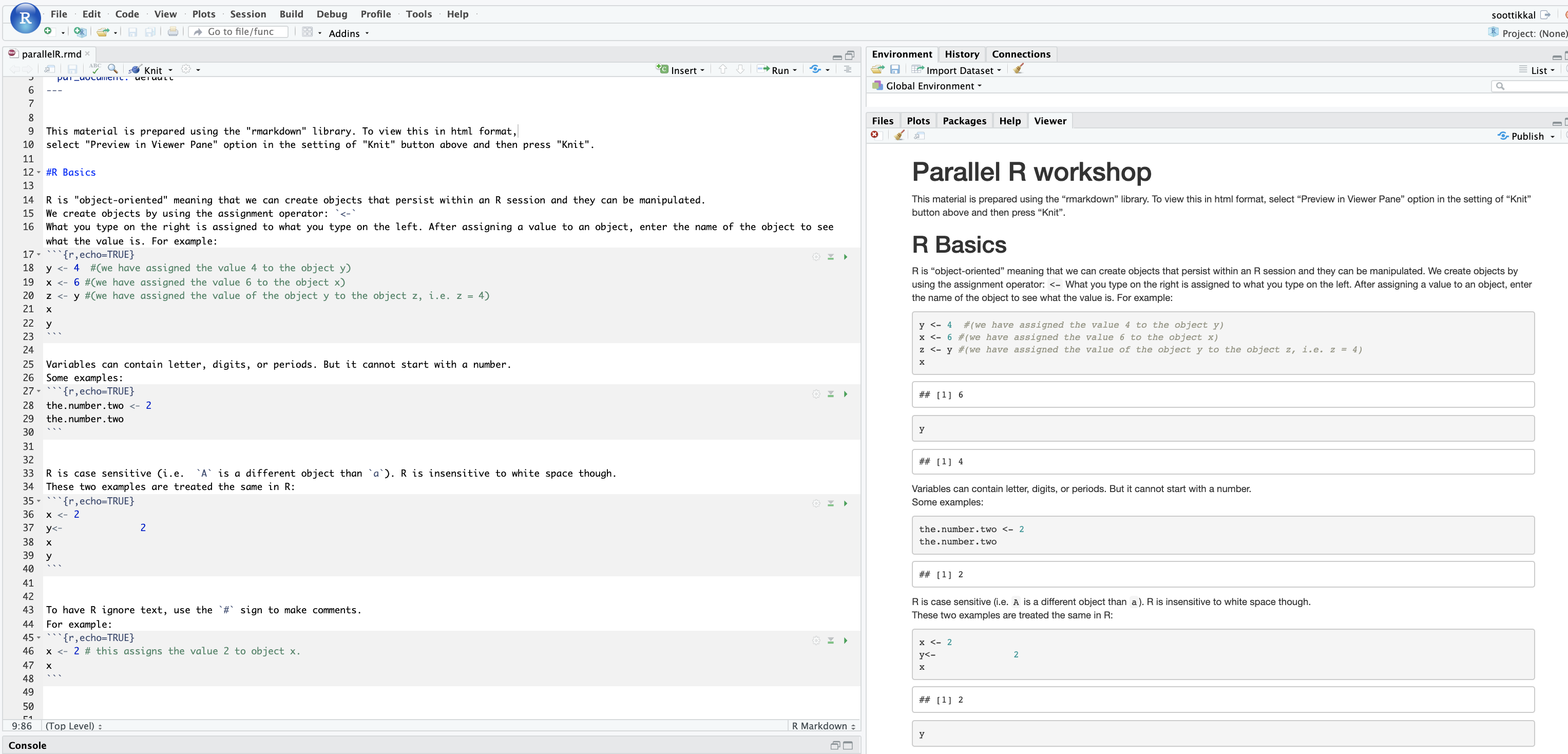 Image of an active RStudio session