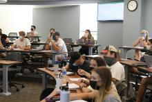 Students listen in a classroom at the University of Dayton