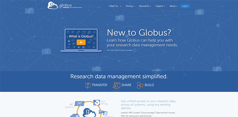 screen capture of globus.org welcome screen