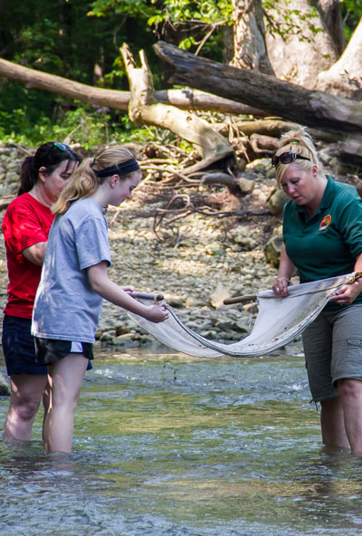 YWSI attendees and Metro Parks staff wading in the Big Darby Creek.
